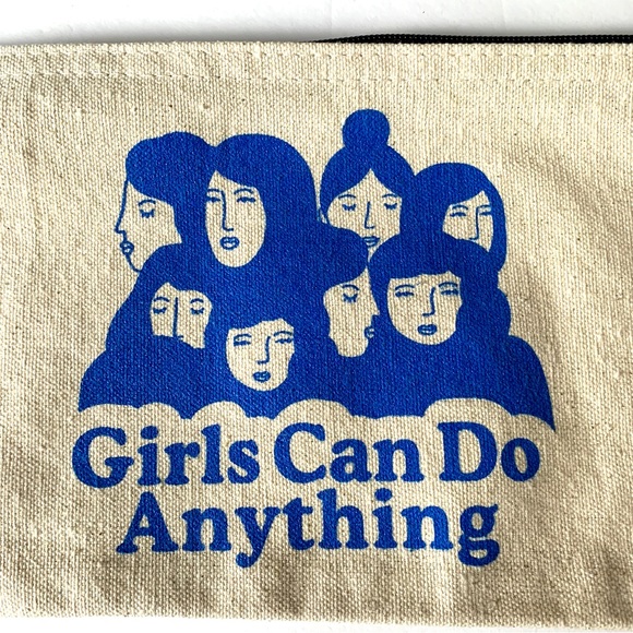 Seltzer Goods Girls Can Do Anything Pouch in Cream and Blue - Picture 4 of 7
